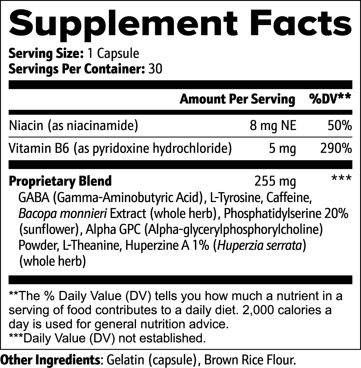 Refocus supplement facts panel